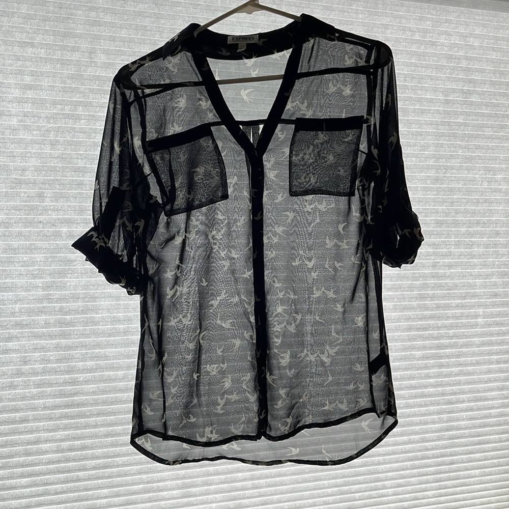Express Portofino Blouse - summer business professional shirt with birds